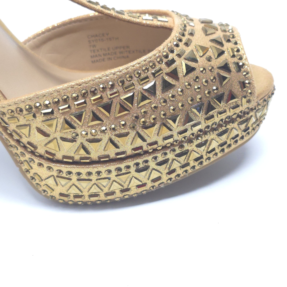 Thalia Sodi Chacey Gold Embellished T-Strap Platform Sandals Women’s 7W - Picture 9 of 12